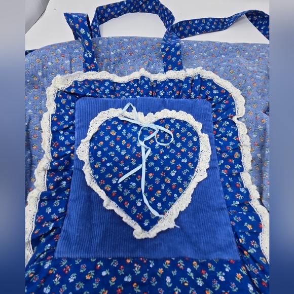 THE TAILOR MAID WHIDBEY ISLAND HANDMADE ROYAL BLUE DITZY FLORAL APRON KITCHEN OS - Picture 6 of 8